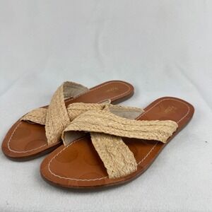 Boden Raffia Criss Cross Sandals Tan Brown Leather Womens Size 39 US 8.5‎